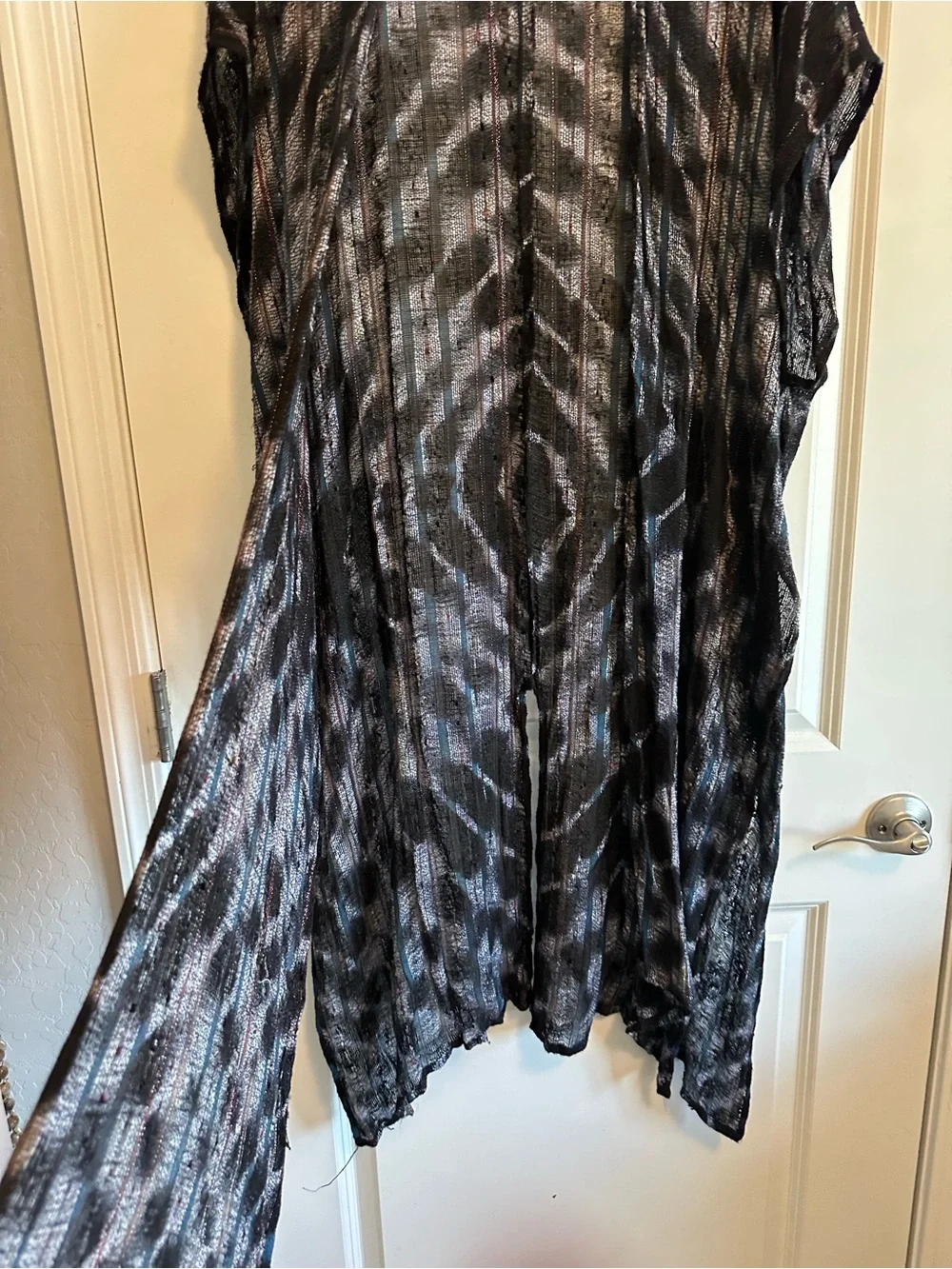 Free People Kimono Oversized Black Blue & Gray Sheer Asymmetrical Duster